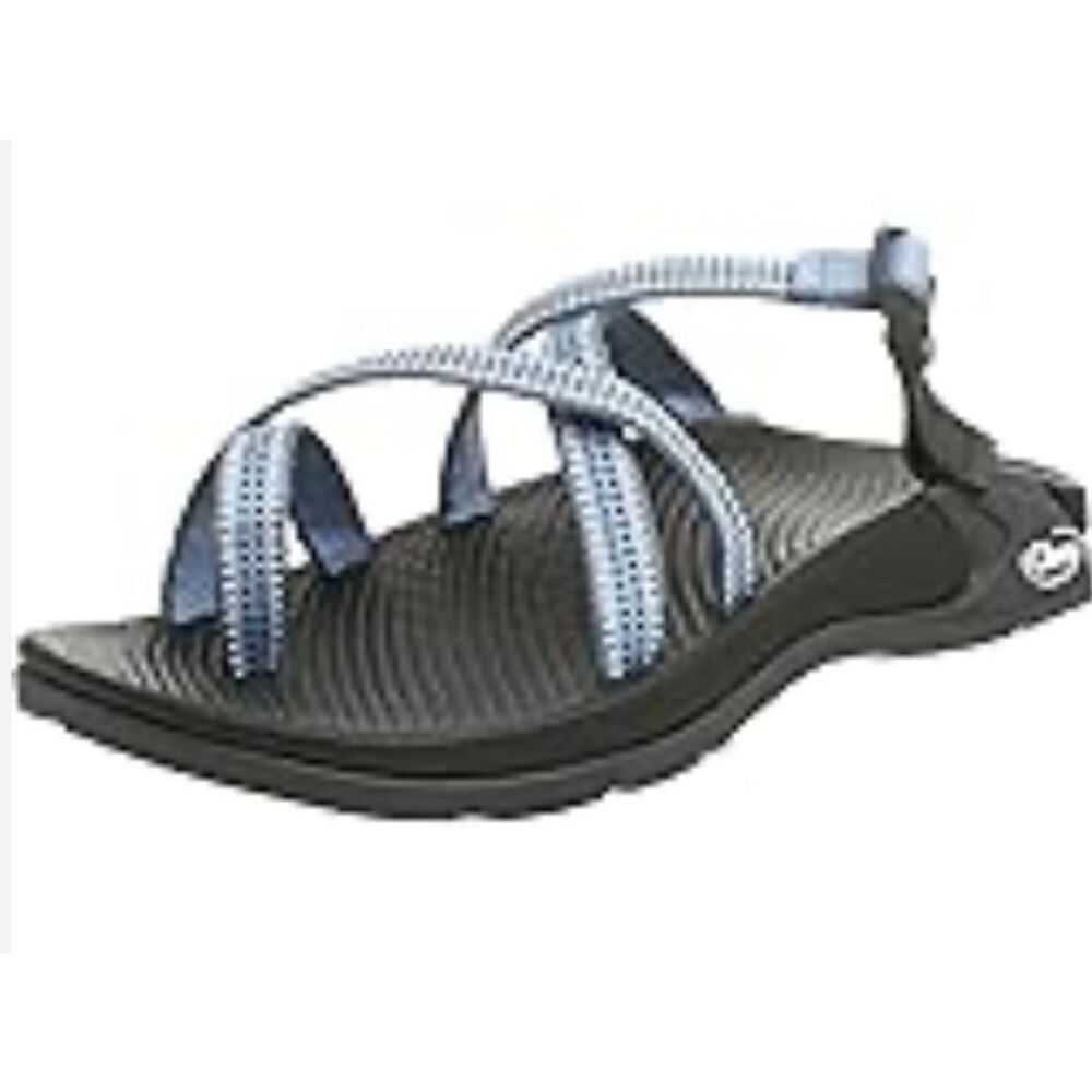 Chaco Women's Sandal Black Footbed with Light Blue Straps